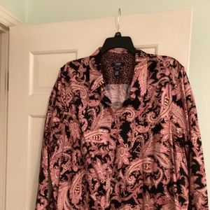 Chaps no iron cotton mixed media button down shirt